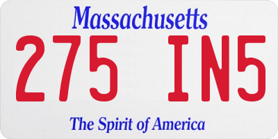 MA license plate 275IN5