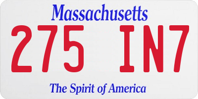 MA license plate 275IN7