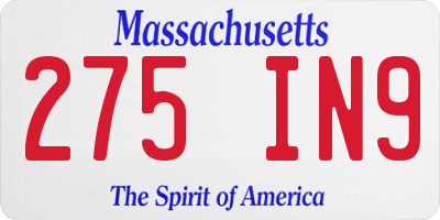 MA license plate 275IN9