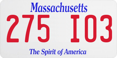 MA license plate 275IO3