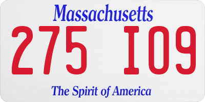 MA license plate 275IO9