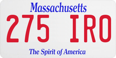 MA license plate 275IR0