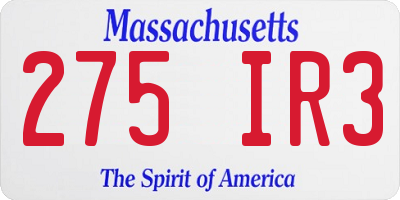 MA license plate 275IR3