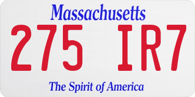 MA license plate 275IR7