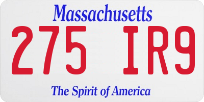 MA license plate 275IR9