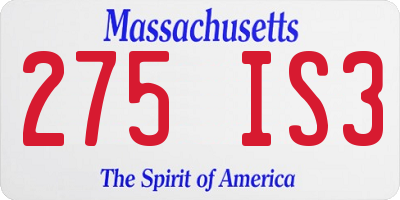 MA license plate 275IS3
