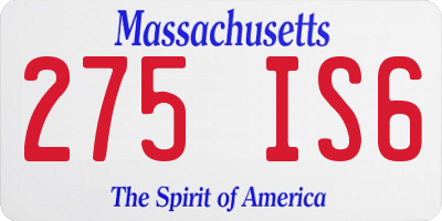 MA license plate 275IS6