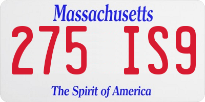 MA license plate 275IS9