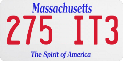 MA license plate 275IT3