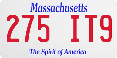 MA license plate 275IT9