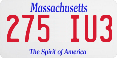 MA license plate 275IU3