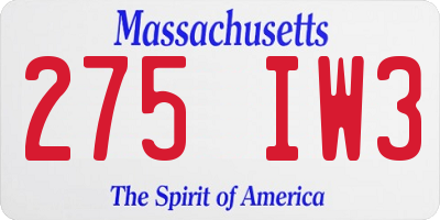 MA license plate 275IW3