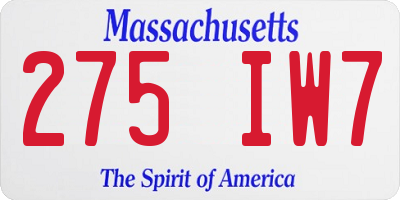 MA license plate 275IW7