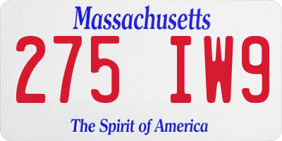 MA license plate 275IW9