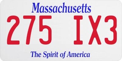 MA license plate 275IX3