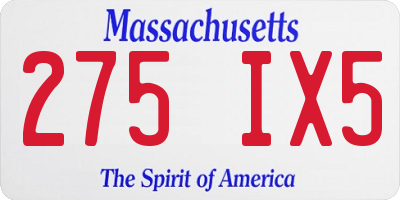 MA license plate 275IX5
