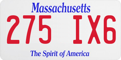 MA license plate 275IX6