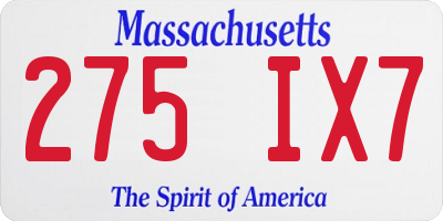 MA license plate 275IX7