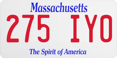 MA license plate 275IY0