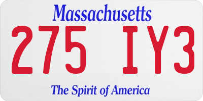 MA license plate 275IY3