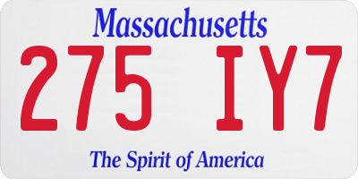 MA license plate 275IY7