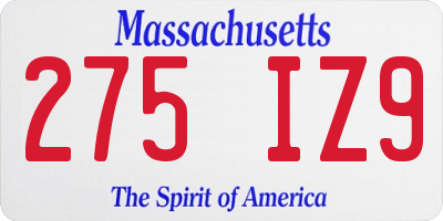 MA license plate 275IZ9