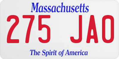 MA license plate 275JA0