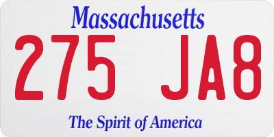 MA license plate 275JA8