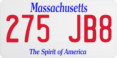 MA license plate 275JB8