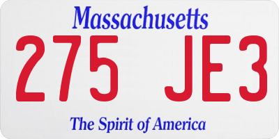MA license plate 275JE3