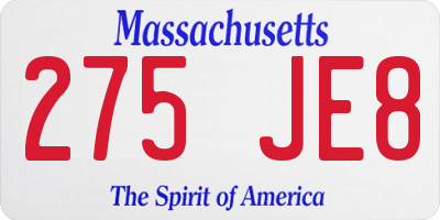 MA license plate 275JE8