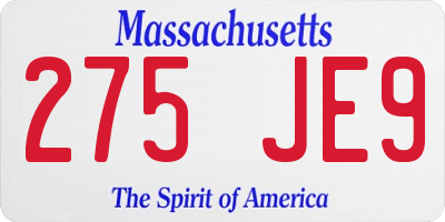 MA license plate 275JE9