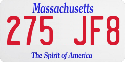 MA license plate 275JF8