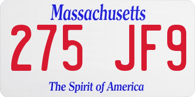 MA license plate 275JF9