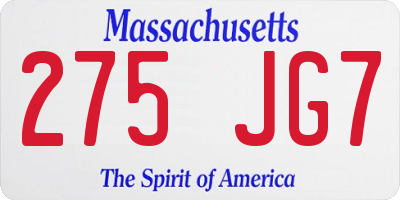 MA license plate 275JG7