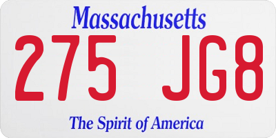 MA license plate 275JG8