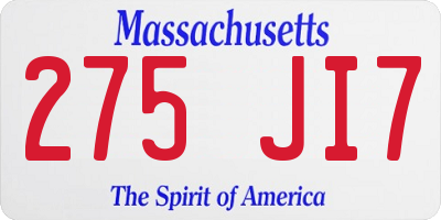MA license plate 275JI7