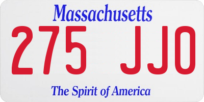 MA license plate 275JJ0