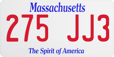 MA license plate 275JJ3