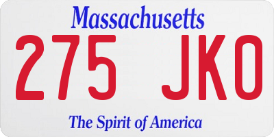 MA license plate 275JK0