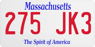 MA license plate 275JK3