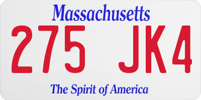 MA license plate 275JK4