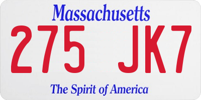 MA license plate 275JK7