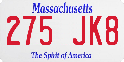 MA license plate 275JK8