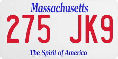 MA license plate 275JK9