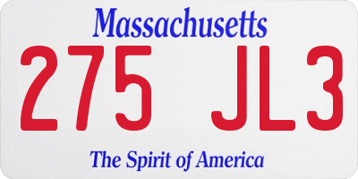 MA license plate 275JL3