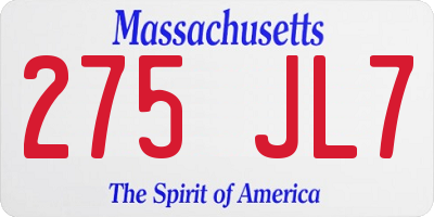 MA license plate 275JL7