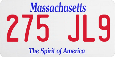 MA license plate 275JL9