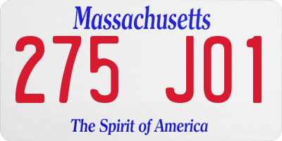 MA license plate 275JO1