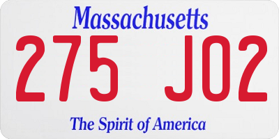 MA license plate 275JO2